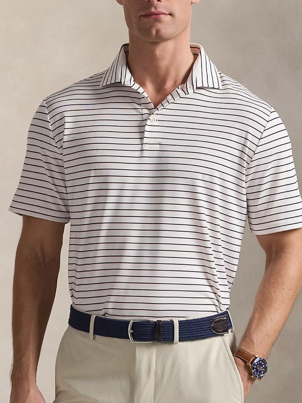 RLX Ralph Lauren Golf Classic Fit Performance Polo Shirt Pink Stripe Size Medium